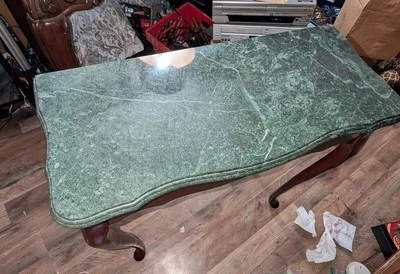 Green Marbal Hallway Table Wooden Legs Home Decor Beautiful  12x27x28 In  - Image 1 of 4