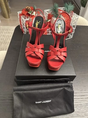 Yves Saint Laurent YSL Tribute Cuero Rojo 38.5 EE. UU. 8.5 Foto 1 de 4