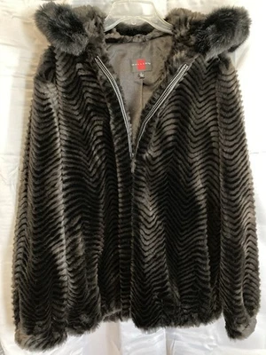 Gallery Women’s Black Faux Fur Zip Coat With Hood Size Large - Изображение 1 из 4