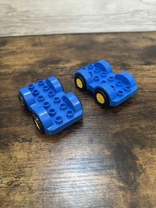 Set Of 2 Lego Duplo BLUE CAR BASE Vehicle w/ Fenders & Yellow Wheels Black Tires - Picture 1 of 4