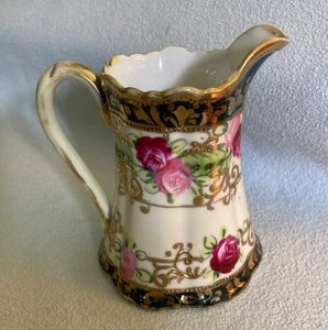 Antique Hand Painted NIPPON Moriage Creamer Syrup Pitcher Pink Red Roses - Picture 1 of 17