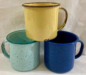 Vintage Granitgeschirr Emaillegeschirr gesprenkelte Tassen Tassen Camping 3er Set - Bild 1 von 7