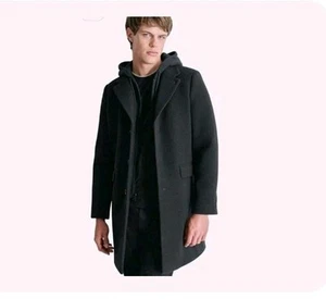 DKNY Mens Wool Blend Black Coat W/Removable Hood Size Medium NEW - Picture 1 of 11