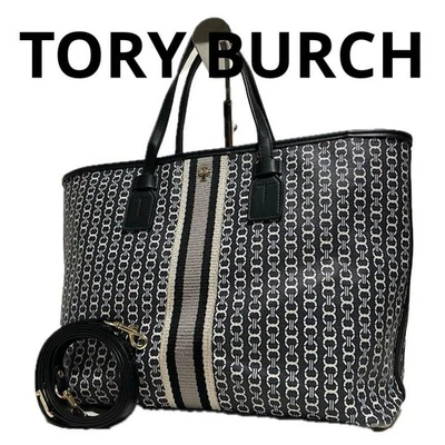Bolso de Mano Tory Burch Gemini Link 2 Vías Negro PVC Auténtico Bandolera Foto 1 de 4