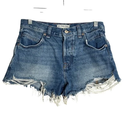 Pantalones Cortos Denim We The Free Now Or Never Mujer 26 Azul Desgastado Deshilachado Boho Playa Foto 1 de 4