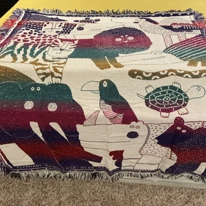 Vintage Endangered Species Throw Blanket (56”x48”) Crown Crafts USA Colorful - Picture 1 of 24