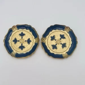 Vintage Italian Blue & Gold Florentine Coasters Trinket Dish Original Box 2 Set - Picture 1 of 6