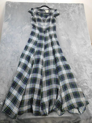 Denim & Supply Ralph Lauren Dress Womens 12 Blue Green Plaid Maxi Cutout Tartan - Image 1 of 4