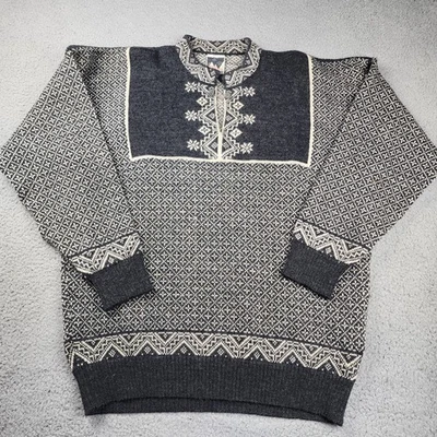 Dale of Norway Sweater XL Gray Wool Knit Ireland Nortic Birdseye Metal Jewel Ski - Image 1 of 4
