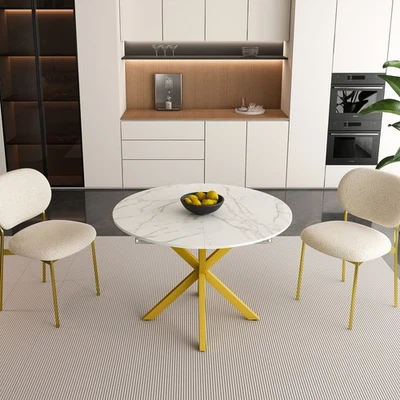 Mesa de comedor redonda retráctil moderna de 42 a 58 pulgadas chapa de madera maciza Foto 1 de 4