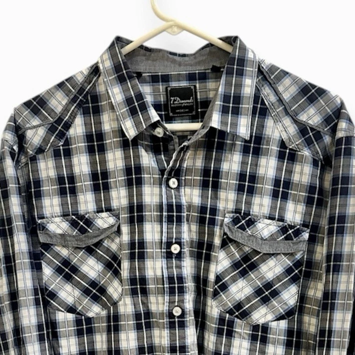 Camisa 7 Diamonds Para Hombre XXL A Cuadros Manga Larga Botón Foto 1 de 4