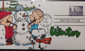 2025 Winter Landscapes First Day Cover~ Hand Drawn Colored 1/1~Peanuts/Snoopy - Picture 1 of 2