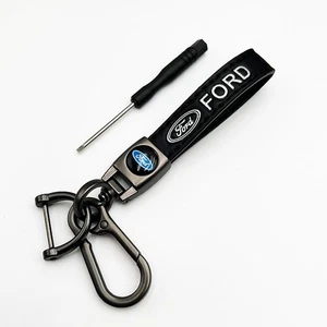 Echt Leder Auto Ford Auto Ring Premium Metall Schlüsselanhänger Schlüsselband schwarz NEU - Bild 1 von 3