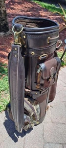 Golf Classic Vintage Cart Bag BENNINGTON 6 Div Brown Shoulder Strap Rain Cover - Picture 1 of 16