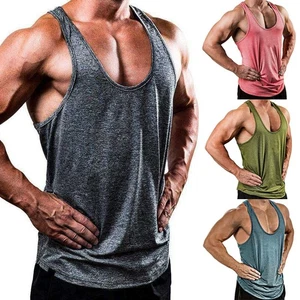 Herren Mens T-Shirts Trägershirt Loose Sports Fitness Unifarben Tanktop - Picture 1 of 17