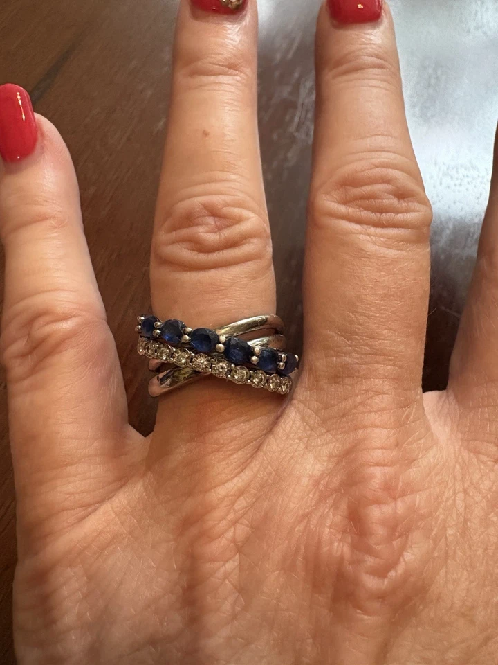 Ring-Effy Diamond And Sapphire Orbit Ring. Very Unique. Size 7. Silver. - Image 1 of 4