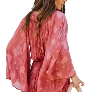 NWOT Together Pleated Chiffon Dress Bell Sleeves V-Neck Rose Small - Picture 1 of 9