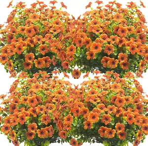 10 Bundles Artificial Fall Flowers Outdoor UV Resistant Fake Flowers(Orange) - Picture 1 of 6