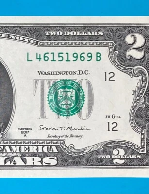 TRAILING YEAR 1969 : L 4615 1969 B $2 Two Dollar Bill Serial Number *UNC*   - Image 1 of 3