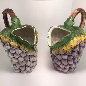 VTG Hand Painted Bassano Italian Ceramic Majolica Purple Grapes Pitcher Set - Picture 1 of 17