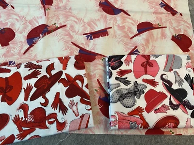 cotton quilt fabric Lot of 3 Red Hat fat quarters Robert Kaufman and more - Image 1 of 4