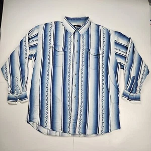 Vintage Roper Rodeo Blue Shirt Mens 2XL Blue White Aztec Western Rodeo LS No Tag - Picture 1 of 16