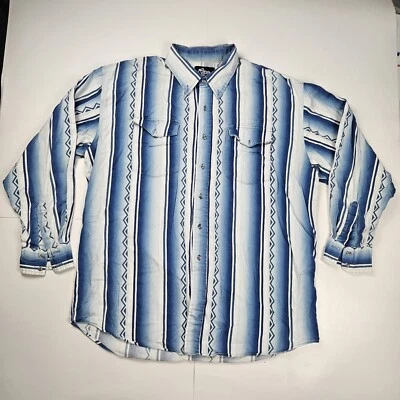 Vintage Roper Rodeo Blue Shirt Mens 2XL Blue White Aztec Western Rodeo LS No Tag - Image 1 of 4