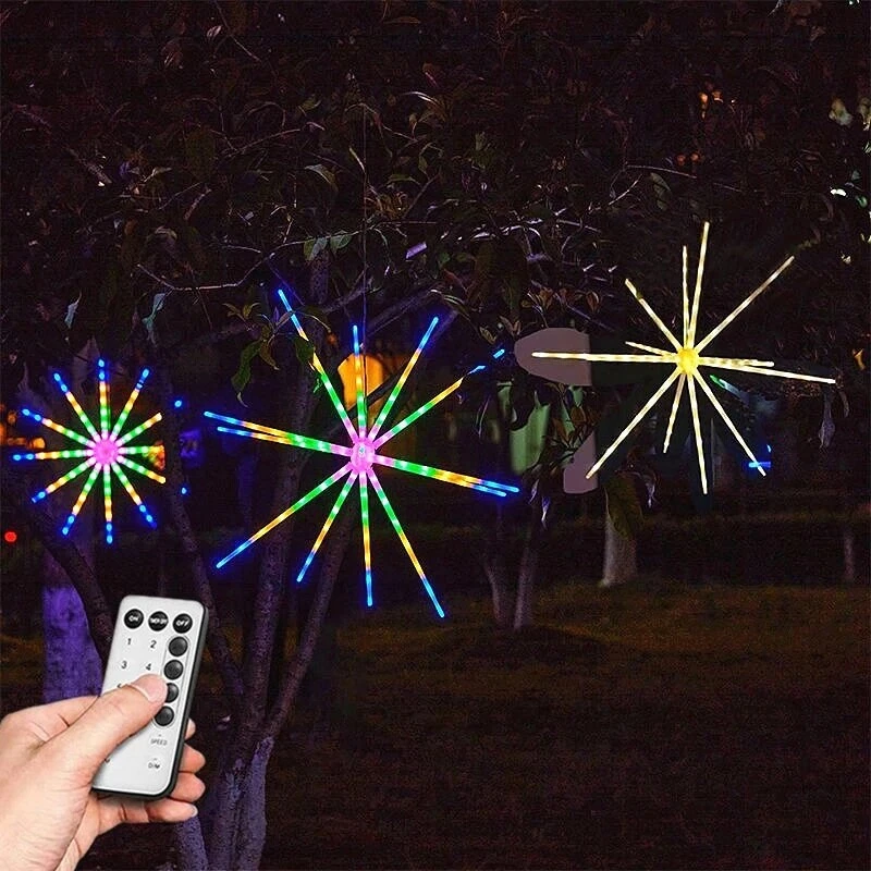RGB Meteor Firework Lights With Remote Outdoor LED Hanging Starburst Light Decor - Image 1 of 4