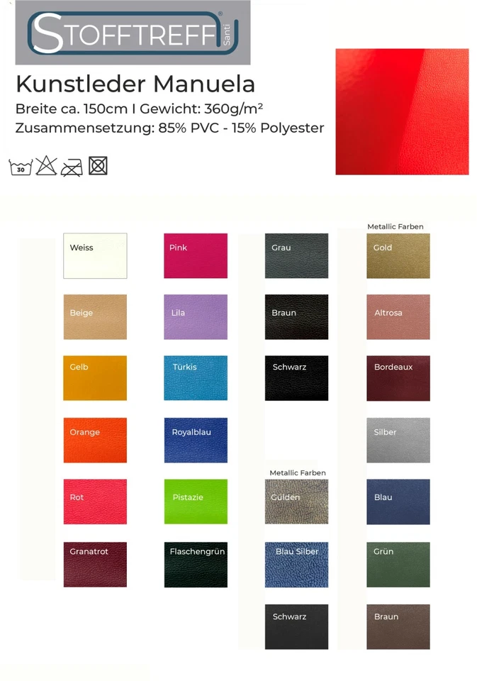 Kunstleder MANUELA - Lederimitat- PVC -360g/m²- ca. 150 cm Breite-50 cm Schritte - Bild 1 von 1