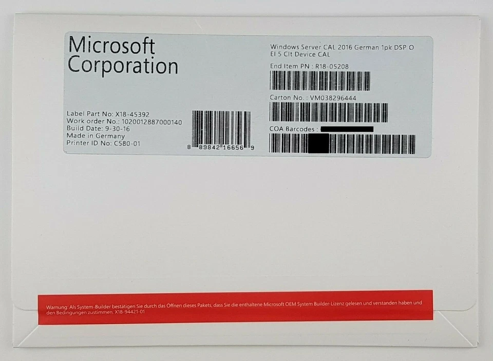 5 CAL DEVICE Geräte Microsoft Windows 2016 Server SB deutsch NEU R18-05208 - Bild 1 von 1