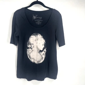 Lotus by Soma Peruvian Pima Cotton Scoop Neck Black T-Shirt W/ Grecian Image XS - Picture 1 of 9