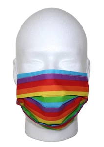 Rainbow ~ Horizontal Stripes Reusable Pocket Face Mask Adult Large Handmade - Picture 1 of 11