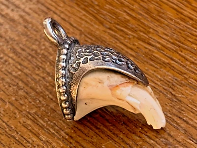 Antique Rare German Silver Watch Chain Fob Pendant Hunting Charivari Teeth Charm - Image 1 of 4