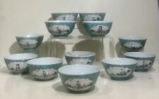 set of 10 Antique Chinese Turquoise Ground Porcelain Rice Bowls Qing 99p No Res