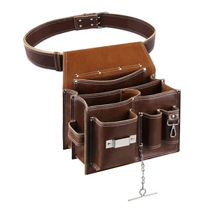 10 Pockets Vintage PU Leather Tool Belt Bag Large Capacity Carpenter Tool Pouch - Picture 1 of 9
