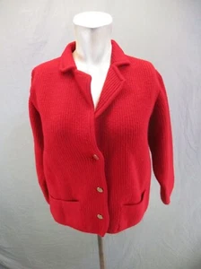JAEGER Size S Womens Red 100% Wool Button Up Pocket Collared Short Cardigan 955 - Picture 1 of 10