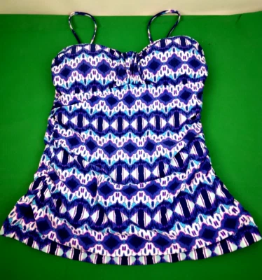 Traje de baño Kenneth Cole talla M para mujer Top púrpura diseño geométrico correas de espagueti Foto 1 de 4