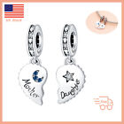 Real 925 Sterling Silver Charm for Bracelet Mom Daught Moon Star Heart Dangle