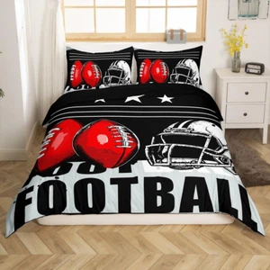 Football Duvet Cover Sports Bedding Set Soccer Ball Black White Red Comforter Co - Picture 1 of 5