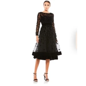 NEW Mac Duggal LS Velvet Embellished BLACK dress size 14 - Picture 1 of 14