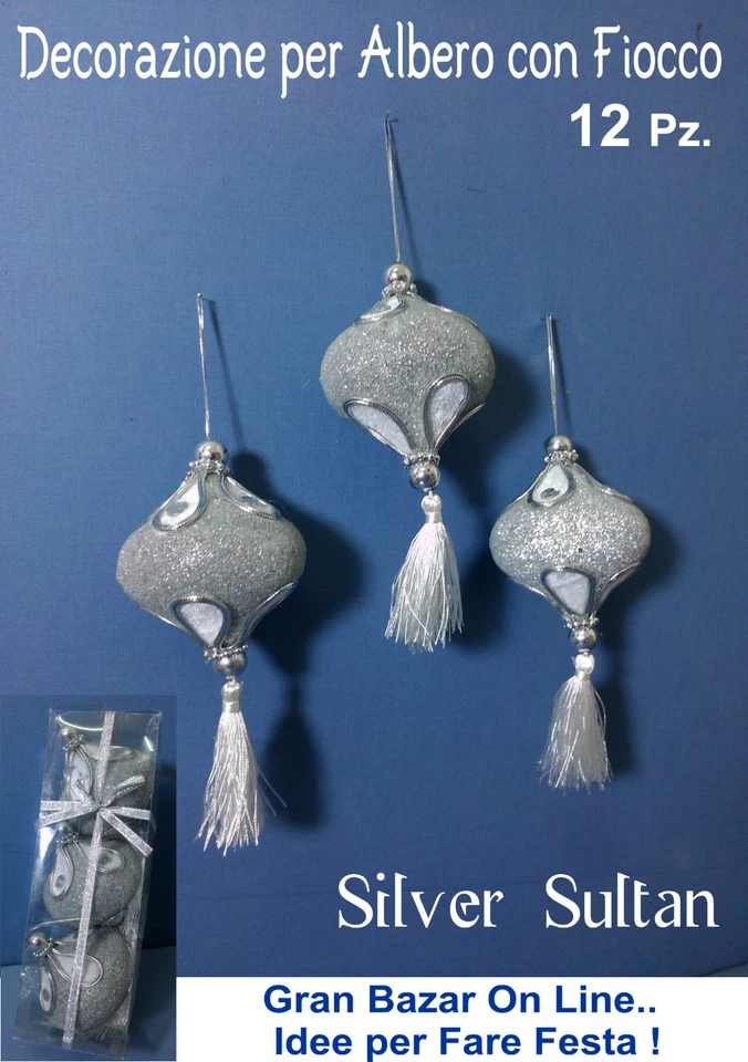 PALLINE NATALE SILVER SULTAN ARGENTO DECORAZIONI ALBERO 12 Pz PREZZO STOCK  - Immagine 1 di 1