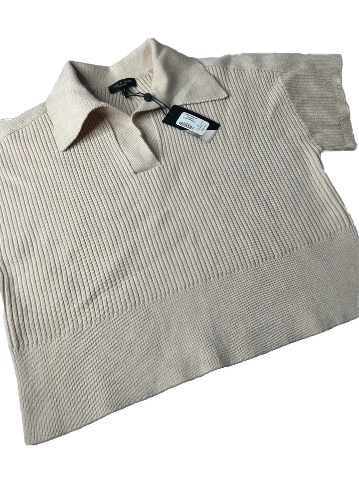 Suéter Polo de Algodón/Cachemira Manga Corta Rag & Bone Eliana Talla Pequeña Nuevo con Etiquetas $275 Foto 1 de 4