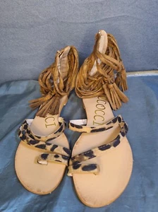 Womens Sandals CCOOCI Leather Tassles Size 7 - Picture 1 of 6