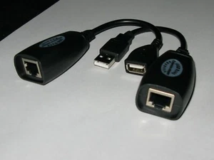 2pcs x USB Over RJ45 Cat5 Cat6 Ethernet Extender Extension Repeater Up To 145ft - Picture 1 of 5