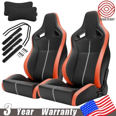 2pcs Racing Bucket Seats for Suzuki Black & Orange PVC Reclining  Racing Seats - Image 1 of 4
