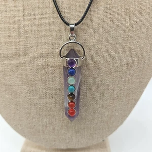 7 Stone Chakra Amethyst Pendant  Necklace On Cord - Picture 1 of 3