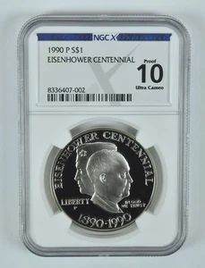 1990-P Eisenhower Commemorative Silver Dollar Proof 10 NGC X NGCX - Picture 1 of 5