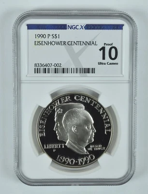 1990-P Eisenhower Commemorative Silver Dollar Proof 10 NGC X NGCX - Image 1 of 4