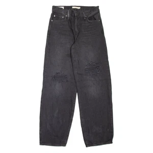 LEVI'S Baggy Dad BIG E Distressed Womens Jeans Black Loose Tapered W27 L32 - Picture 1 of 6