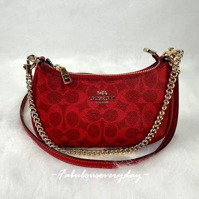 Coach Teri Mini Crossbody/Shoulder Bag In Signature Canvas In Bold Red CW323 NWT - Image 1 of 4